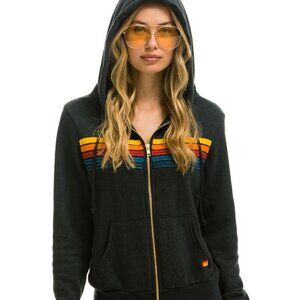 Aviator Nation 5 STRIPE HOODIE - CHARCOAL, Size Medium